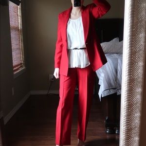 100% Wool Red Pantsuit. 2 petite.